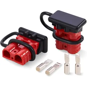 Wire Connector 2 Pack, 50A Wire Harness Plug Kit For 6 to 12 Gauge Cables, 12V to 36V Battery Quick Connect Disconnect Set For Car Bike ATV Winches Lifts Motors More, Set of 2, Red