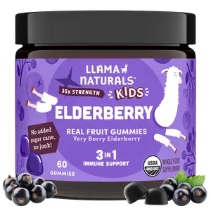 Llama Naturals Kids Elderberry Immunity Gummies - 35x Potent Organic Extract with Zinc & Vitamin C - Vegan, 60 Gummies for 30-Day Immune Support - Dentist Approved, Real Fruit Flavor