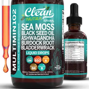 Clean Nutra Sea Moss, Black Seed Oil, Ashwagandha, Burdock Root & Bladderwrack Multimineral Supplement for Stress Relief & Wellness - MultiMin 102