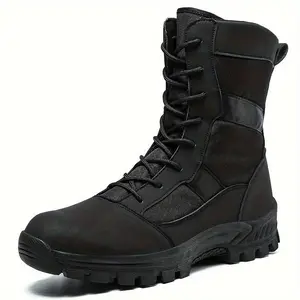 High-Top All-Season Tactical Boots for Men Durable PU Upper, Breathable Fabric Inner, Slip-Resistant TPR Sole, Round Toe Military & Hiking Boots Sport Outdoor