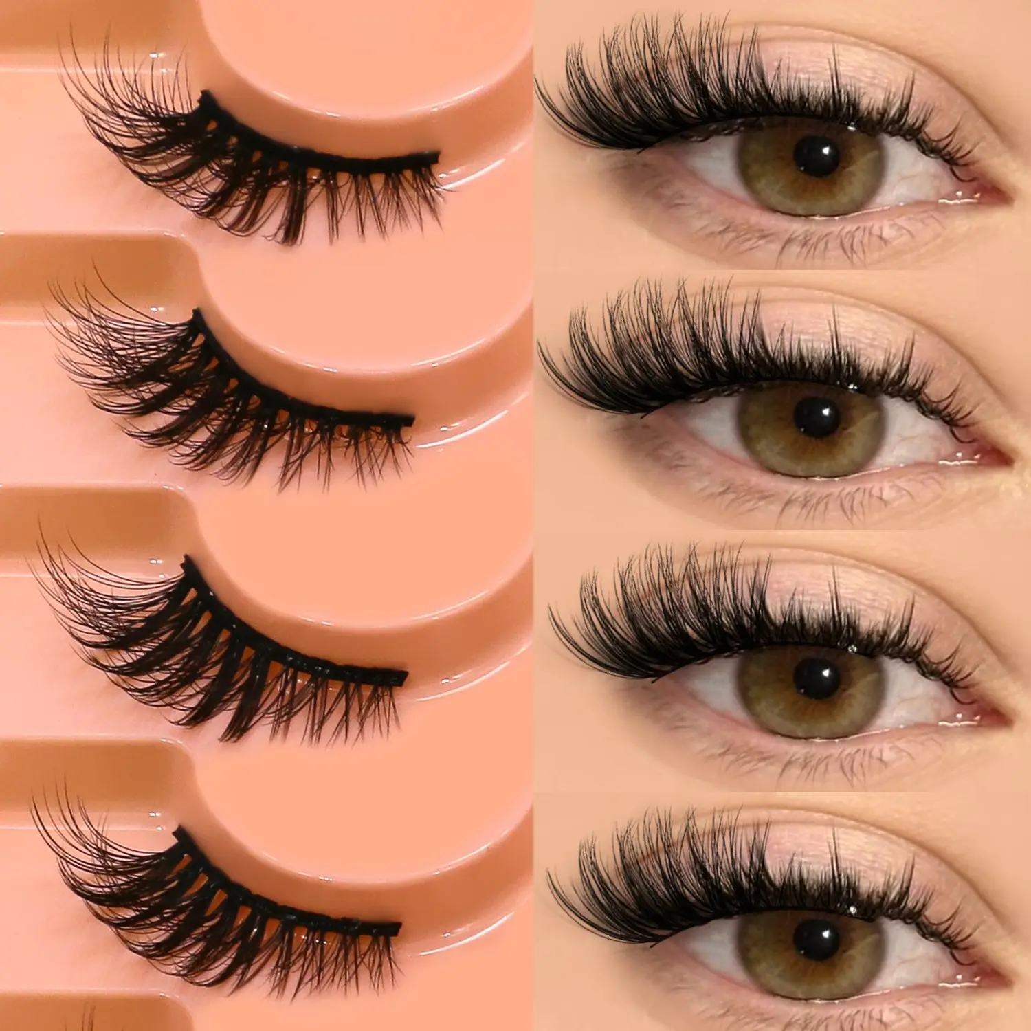 GROINNEYA 7 Pairs C Curl Faux Half Lashes Cat Eye Lashes Fluffy Lightweight Half False Lashes Natural Makeup Strip Lashes Criss-Cross Fake Eyelashes, Longer Looking Lashes, Reusable, Winged End Eye Elongated, Perfect For Daily And Party, Travel