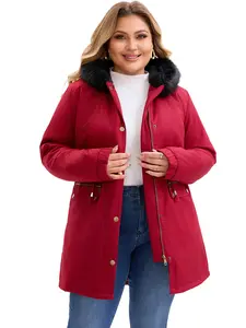 Agnes Orinda Women's Plus Size Parka Jacket Zipper Up Fleece Lined Windbreaker Faux Fur Hood Drawstring Winter Coat with Pockets