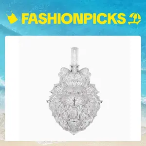 2187 Fanged Design Iced-Out Pendant Lion Hip Hop Enthusiast’s Street-Ready Essential Versatile Shiny Necklace Accessory Rhinestone Decorated Jewelry Triple Sided Cz customizable with engraved letters, logos or patterns Complimentary shipping Summervibes