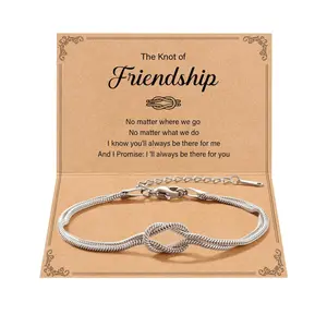 Love Knot Friendship Bracelets 316L Stainless Steel Best Friend Birthday Mothers Day Christmas Jewelry Gifts for Women BFF Bestie, inspirational message card gift