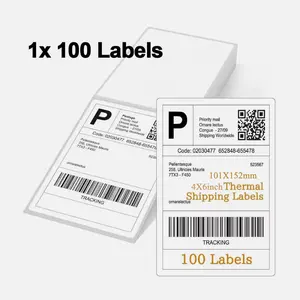 SJPACK 4''x6'' Direct Thermal Shipping Fanfold Labels 100 Self Adhesive Labels With Perforated Line Tear and Peel Easily