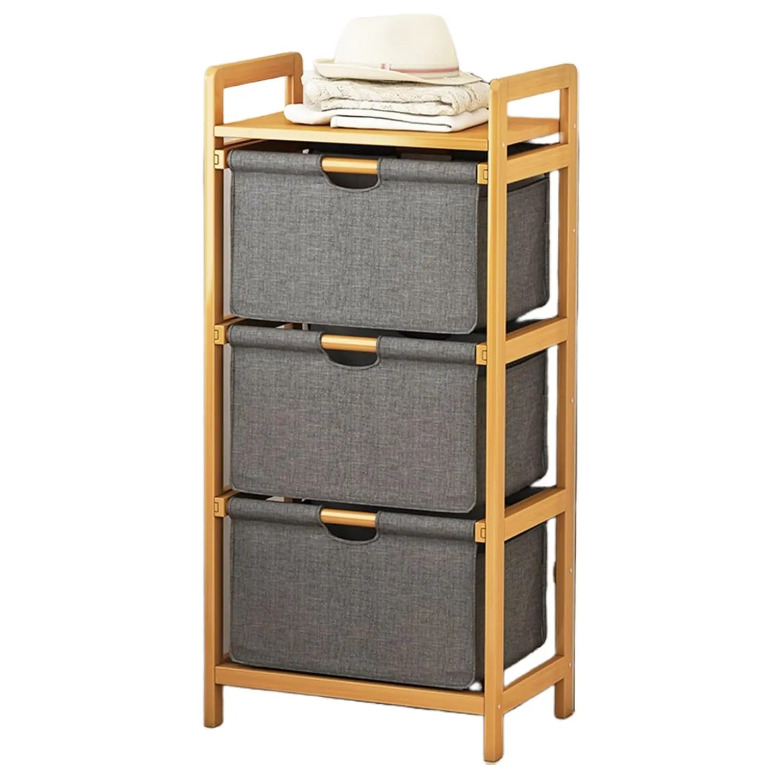 Laundry Basket, Stackable Laundry Basket with Shelves, Vertical Laundry Sorter with Pull-out Removable Bags, Bamboo Laundry Basket for Laundry Room and Bathroom