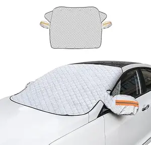 Car windshield sunshade and snow cover, 4 layers of snow, ice, frost, and sunlight protection, large magnetic car windshield cover with side mirror protection, suitable for cars SUV、 Trucks, all season universal,