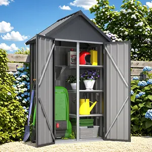 AECOJOY Outdoor Storage Cabinet Waterproof with Shelves, Vertical Tall Sheds Cabinet with Double Door & Slope Roof, Garden Tool Sheds & Outdoor Storage Weatherproof for Backyard, Patio, or Lawn Organizer
