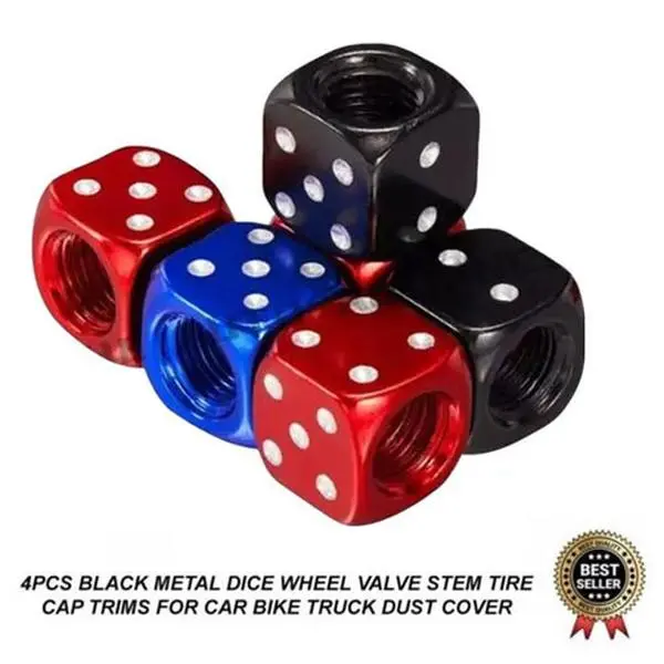 New 4 Pieces Metal Dice Wheel Valve Stem Tire Cap Trims For Car Bike Truck Dust Cover