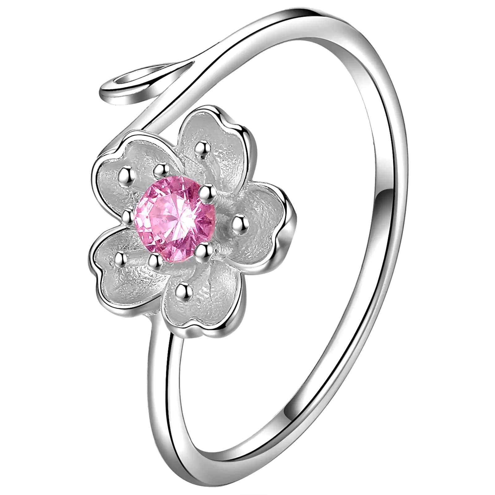 OIDEA Cherry Blossom Open Ring for Women, S925 Sterling Silver Adjustable Flower Ring, Floral Motif Rings, Japanese Aesthetic Rings