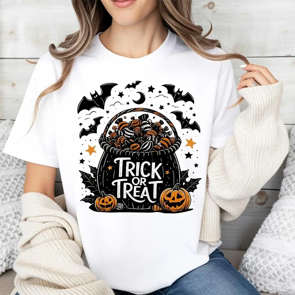 Trick Or Treat Pumpkin Candy Bucket Print, Raglan Long-Sleeved T-Shirt, Halloween Holiday Theme, Party Costume Wear