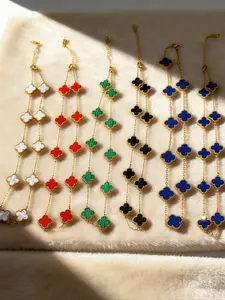 Women Elegant Stainless Steel Bracelet, Five-Leaf Clover Design, Floral Pattern, All Season Wear, No Choking Hazard, Fashion Accessory