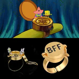 Sponge Pat Mermaid Anime BFF Best Friends Forever Ring Cute Friendship Opening Adjustable Finger Rings For Women Men Funny Jewelry Gift