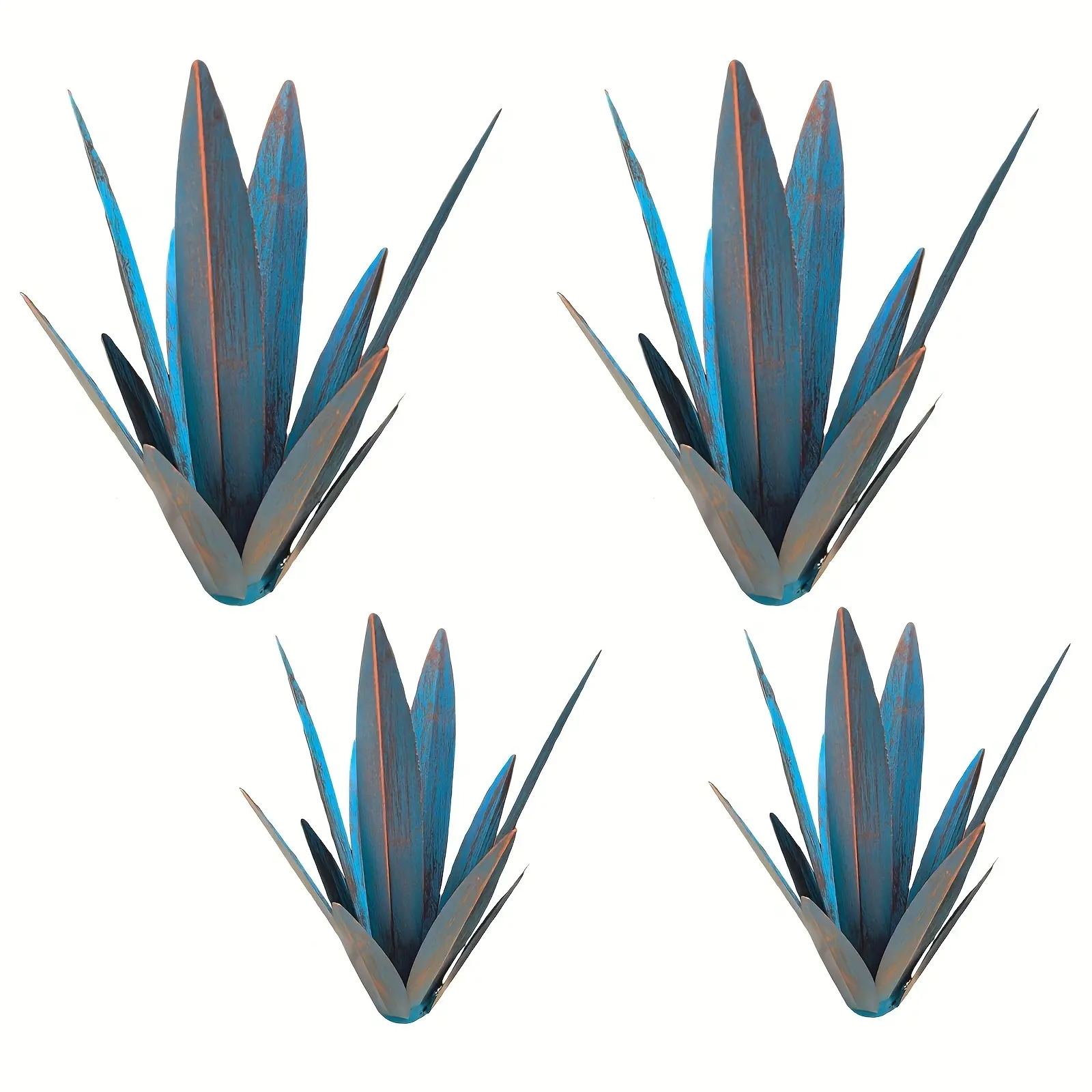 4-Piece Artistic Metal Agave Plant Decorative Posts (2 Sizes: 1 Large, 1 Small) - Rustic Look Sculpture, Outdoor Garden Decor for Lawns/Patios, Ideal Housewarming Gifts, Enhances Natural Beauty Home Decore Modern Home Decoration Leaf Art, Father's Day
