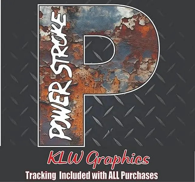Powerstroke P Metal Rust Print Decal Sticker Turbo Diesel Truck 6.0 6.7 7.3 Crew Double Cab