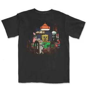Youth & Adult Vintage SpongeBob Playing Poker Funny Graphic Crewneck Tee, Casual Streetwear Shirt for Men and Women, USA-Made & Printed Apparel	