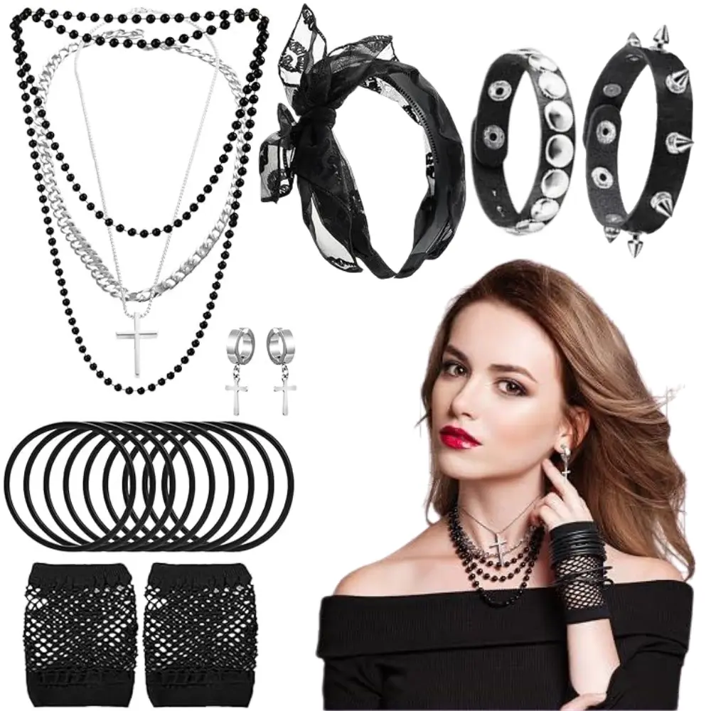 1 piece Costume Accessories Set Lace Headband Earrings Fishnet Gloves Necklace Bracelet Vintage Outfits for Women Retro Party