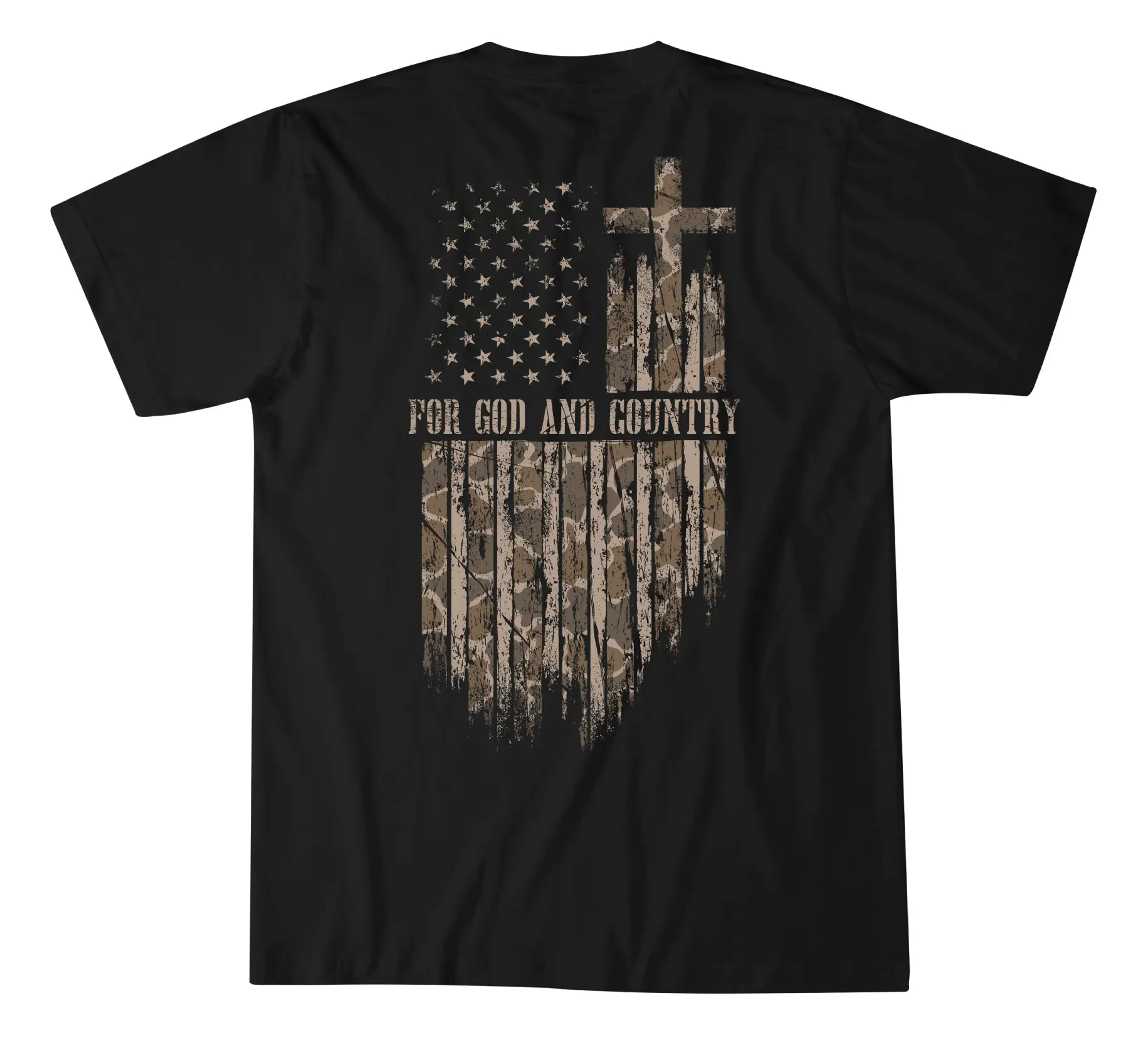 Howitzer Clothing Men's Cotton Fabric Round Neck Short-Sleeve Graphic T-Shirt - God and Country Theme, Stitched Flag Hem Shirt, Jersey, Tee, American Flag Cover Men's Short-Sleeve T-Shirts