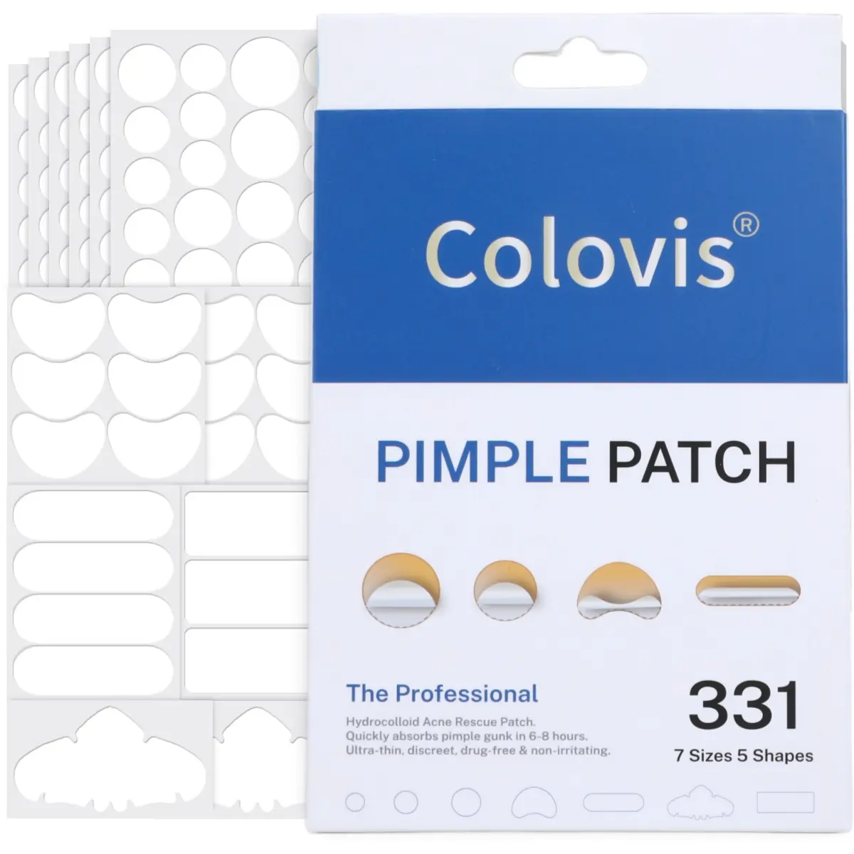 Hydrocolloid Acne Patches (331 Count) - 7 Assorted Sizes & Shapes, Organic Tea Tree Salicylic Acid Infused, Contour-Fit for All Skin Types, Targets Zits & Blemishes on Face & Body, Pimple Patch, Hydrocolloid Pimple Patch Acne Treatments