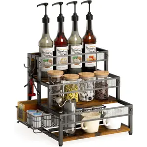 3 Tier Coffee Syrup Rack Organizer, 12 Water Bottles Holder Stand, Countertop Wine Rack Storage for Liquor Cabinet Coffee Bar Kitchen