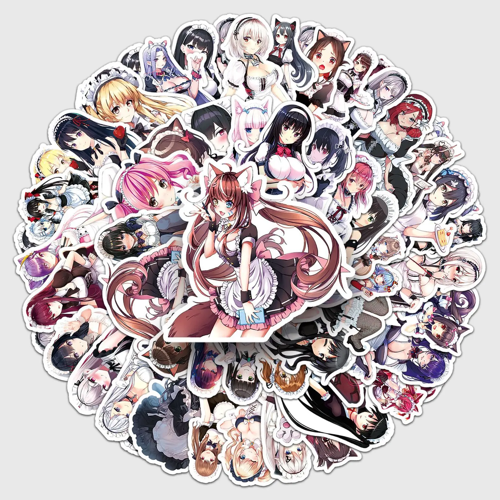 50Pcs Anime Maid Stickers, Cute Japanese Anime Art Style Cartoon Stickers, Sexy Girl Decals for Laptop, Phone DIY Decor (Toys & Hobbies, Scrapbooking & Stamping Supplies), Anime Art Style Stickers