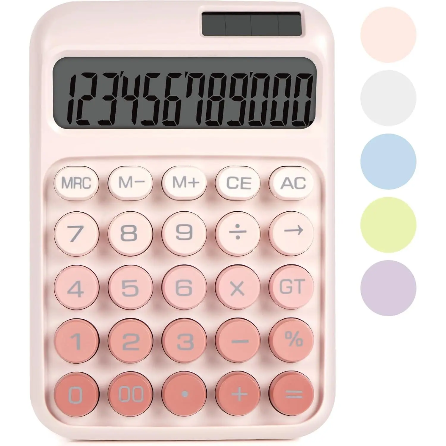 Desktop Calculator with Big Buttons, 12 Digits, Solar Power, Large LCD Display, Cute for Teachers and Students