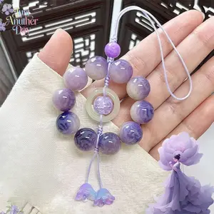 Purple Liyue Bodhi Hand-Twist Mobile Phone Chain, New Chinese Style Beaded Tech Accessory, Multi-Use Cellphone/Smartphone Accessory for Camping & Hiking Picnicware