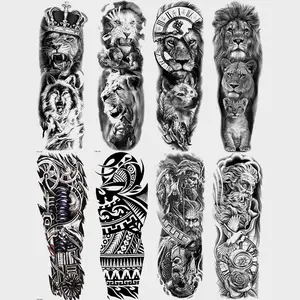 8-Piece Full Arm Temporary Tattoo Stickers, Waterproof Tribal Totem Lion Warrior Tattoos, Adult Men Women Body Art Fake Tattoos