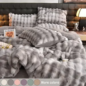 Faux Rabbit Fur Duvet Cover Set, Luxury Ultra Soft Solid Color Bedding Bed Sets, Warm All Season 3 Piece Set with 1 Duvet Cover and 2 Pillowcases for Bedroom, Sofa, Dorm