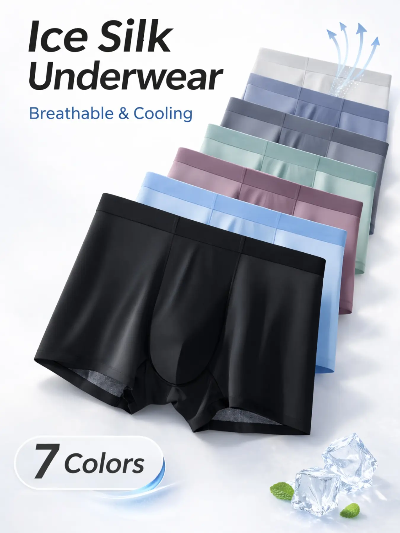 Men's Ice Silk Boxer Briefs Set 7 Pack – Breathable Lightweight Stretch Underwear, Seamless Soft Comfort Trunks for Daily Wear Stretchy Underwear