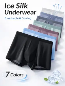 Men’s Ice Silk Boxer Briefs 7 Pack – Breathable Lightweight Stretch Underwear, Seamless Soft Comfort Trunks for Daily Wear