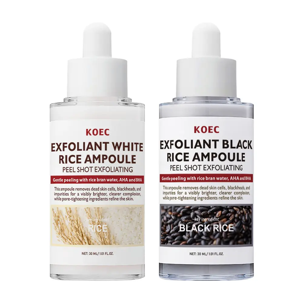 KOEC Rice AHA BHA Exfoliant Ampoule – Gentle Peeling Serum with Niacinamide, Removes Dead Skin & Blackheads, Brightens, 30ml