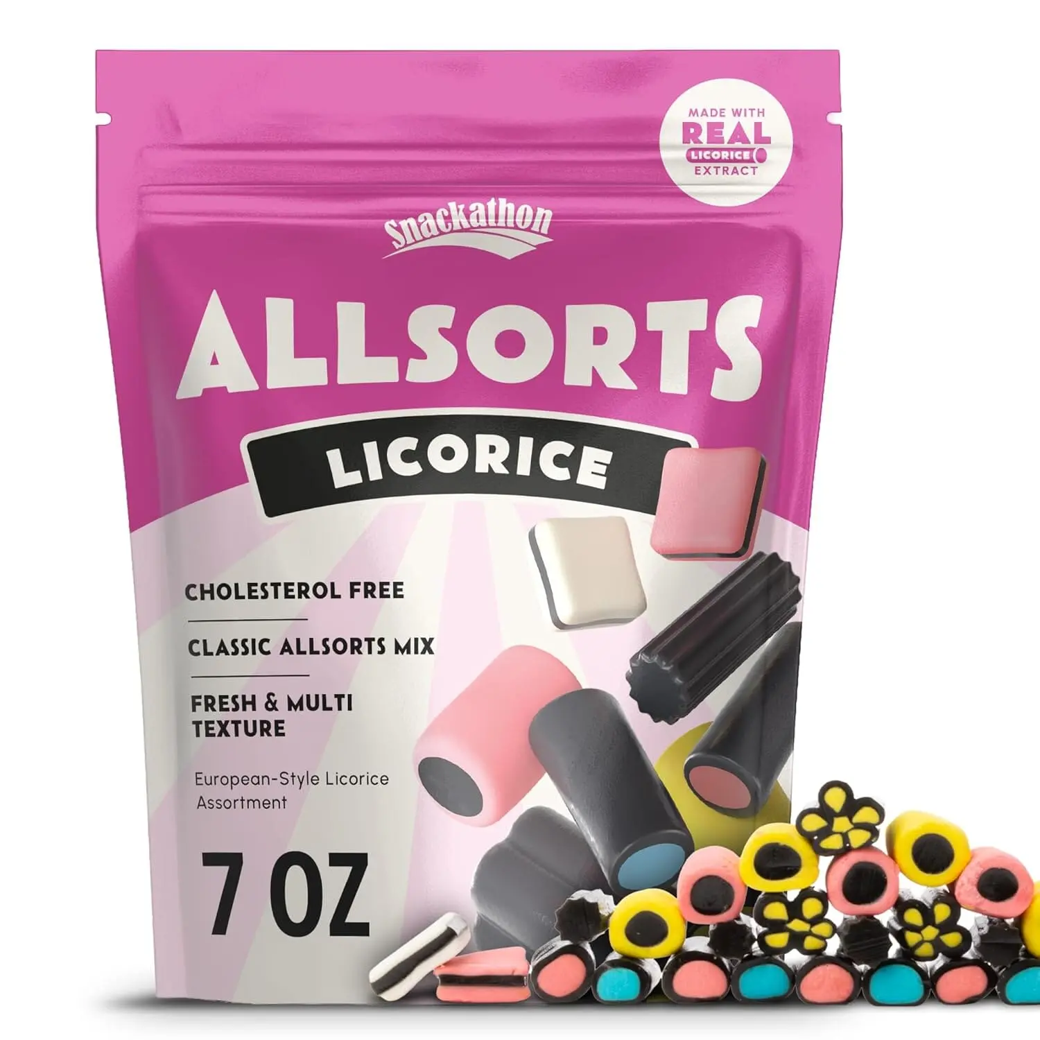 Snackathon Allsorts Licorice Candy, Resealable Snack Bag, Gourmet European-Style Soft & Chewy Licorice Candy Assortment, Perfect Snack Pack for Parties, Sweet Treats and Candy Bowls