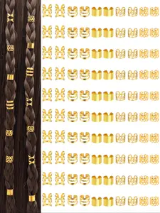 100pcs Alloy Hair Jewelry for Braids, Dreadlock Accessories, Metal Braid Clips, Non-Piercing Ear Clips, Beard Beads, Hair Cuffs Clips, Locs Jewelry, Geometric Patterns, Hair Decorations