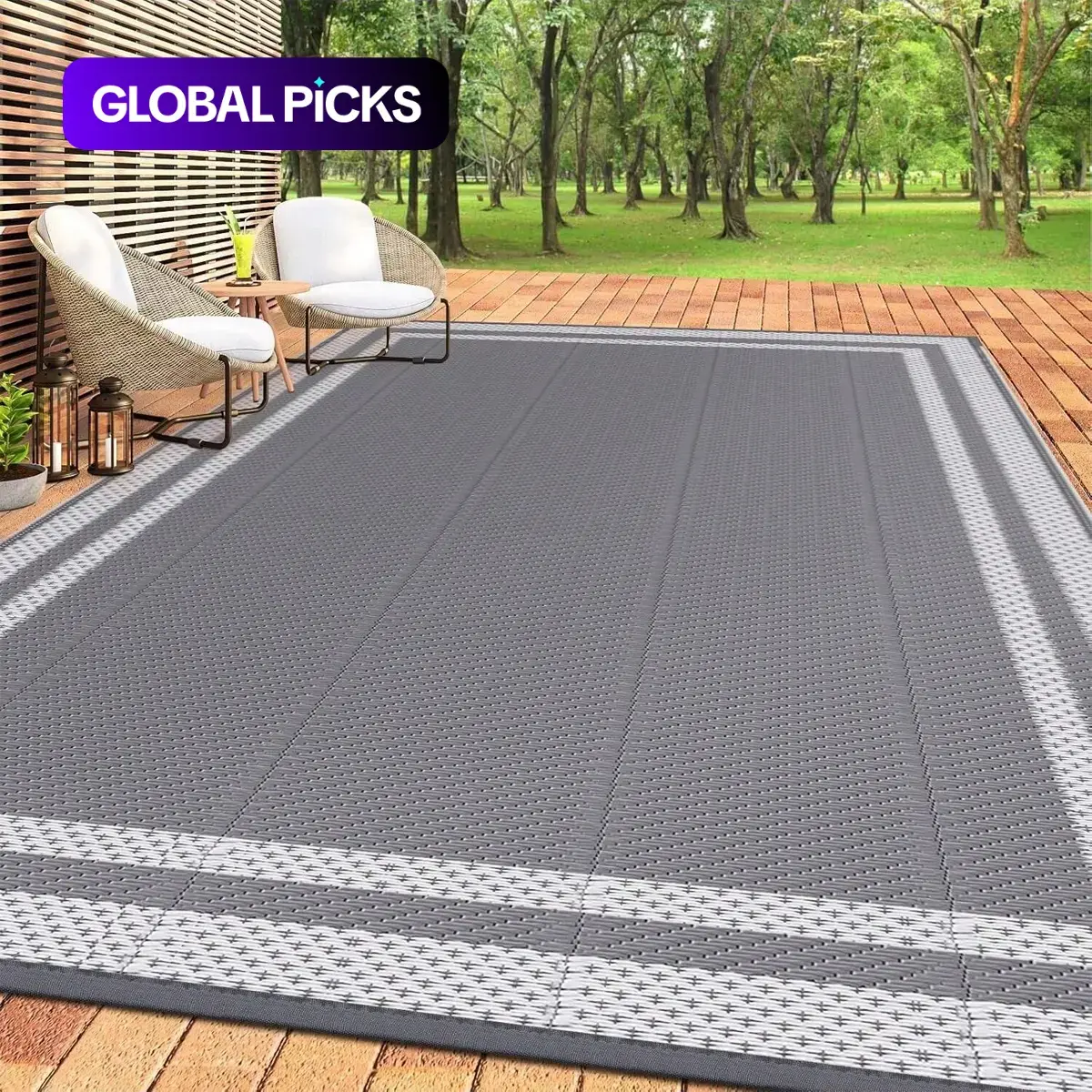 Outdoor Carpet with Carrying Bag and 4 Ground Stakes, Waterproof Double-Sided Carpet, Suitable for Terraces, RV Camping & Outdoor Areas, Picnics & Beaches, Patio Rug, Garden Decoration Rug, Reversible Waterproof Rug, Outdoor Rug