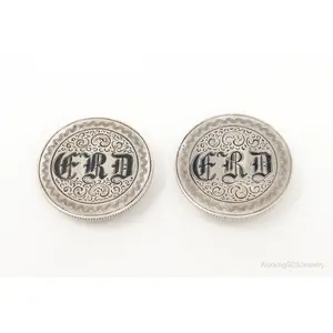 Antique Art Deco Etched Initials Seated Liberty Coin Silver Cufflinks