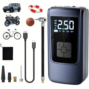 Tire inflator portable air compressor, car inflation pump with LED light - Cordless tire inflator, USB rechargeable, digital display, air compressor for car, motorcycle and bicycle tires, Halloween and Christmas gifts