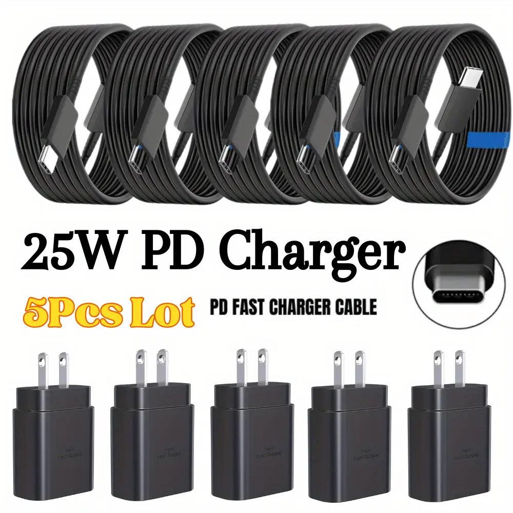 25W USB-C Super Fast Charging Power Adapter PD 6.6FT Type C Charger Block For Samsung 5pcs 25W USB-C Super Fast Charging Power Adapter PD 6.6FT Type C Charger Block For Samsung 5pcs