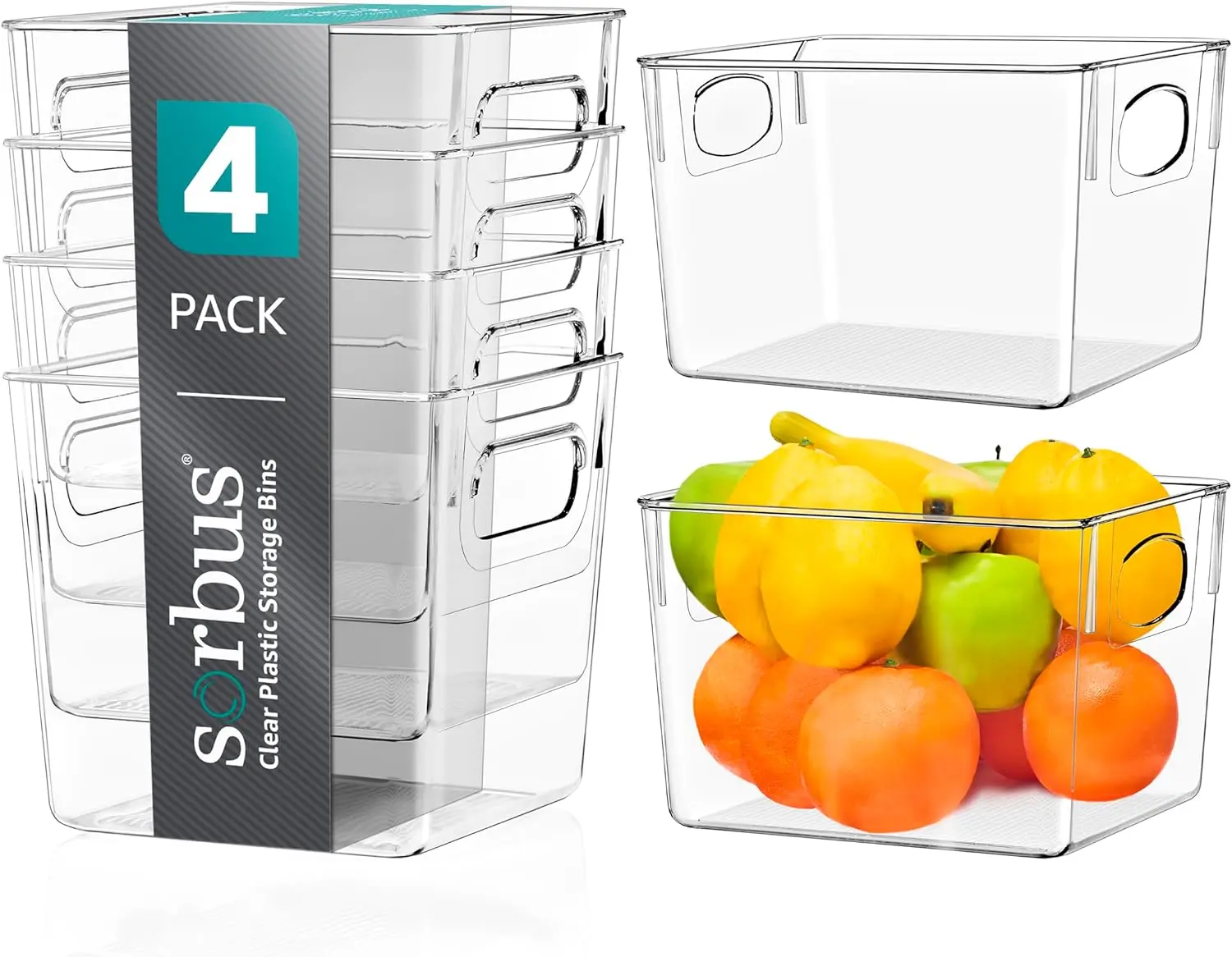 Sorbus Medium Clear Plastic Storage Bins - 4 Pack with Handle for Shelves, Clothes, and Freezer Organizers in Transparent Plastic