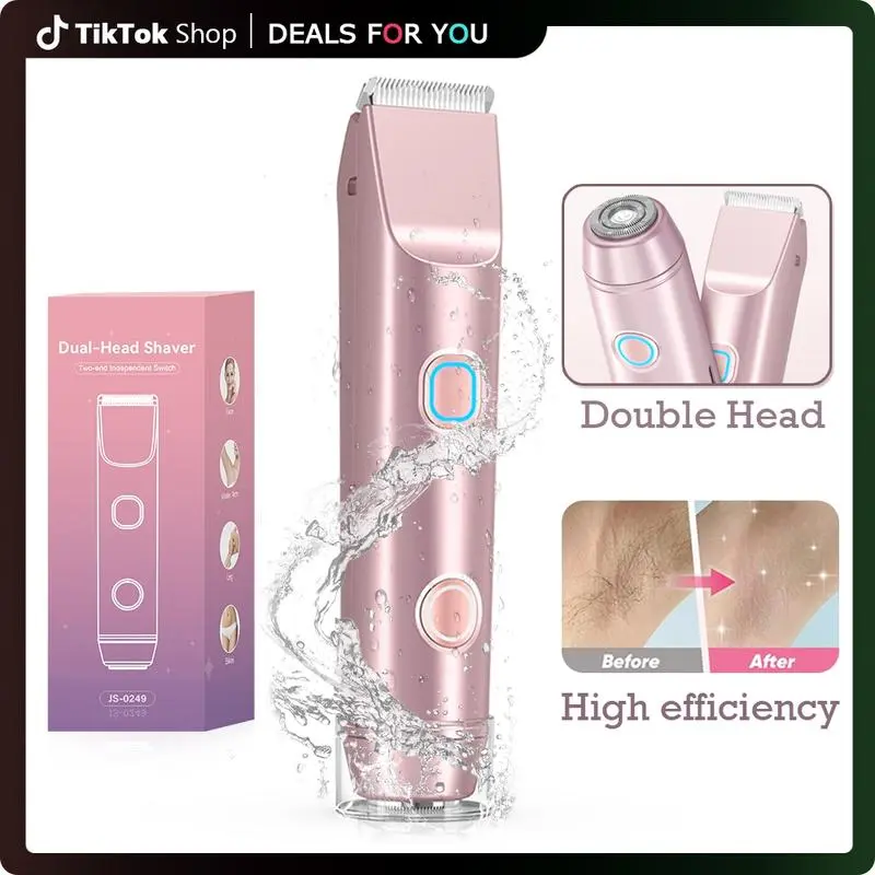 Bikini Trimmer for Women, 1 Box Rechargeable 2 in 1 Women Electric Shaver Dual Head Waterproof Hair Removal Machine for Armpits and Legs tiktokshopbacktoschool