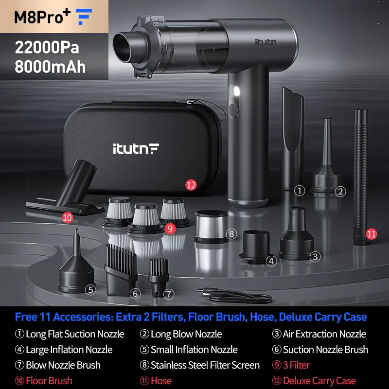 M8-Pro+ Top[22000PA,8000mAh]3 Filters,Deluxe Bag