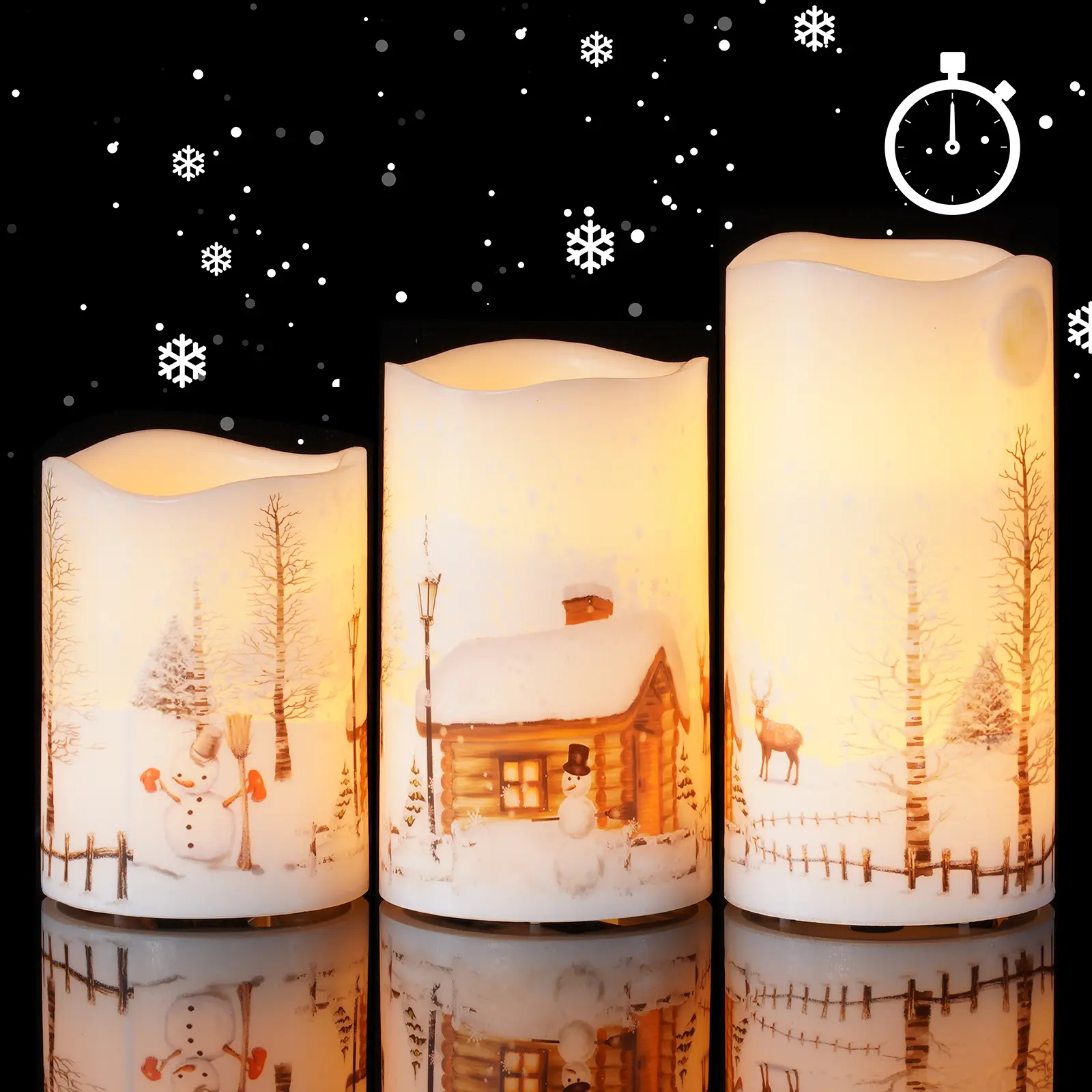 Homemory 3 Candles Christmas Flameless Real Wax LED Pillar Candles, Battery Operated with Snowman Timers & Auto Shut-Off Batteries, for Rustic Home Decor Light, Holiday Decor, Farmhouse Cabin Summer Sale Deals