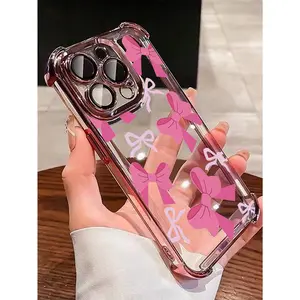 1 new pink bowknot electroplated air bag anti-fall/thick transparent TPU protective case, suitable for iPhone 17/16/15/14/13/12/11/x/xs/xsmax, bowknot pattern, cute style, a gift for friends, family, and yourself., Accessories, Multi-Model, Casing, Cover