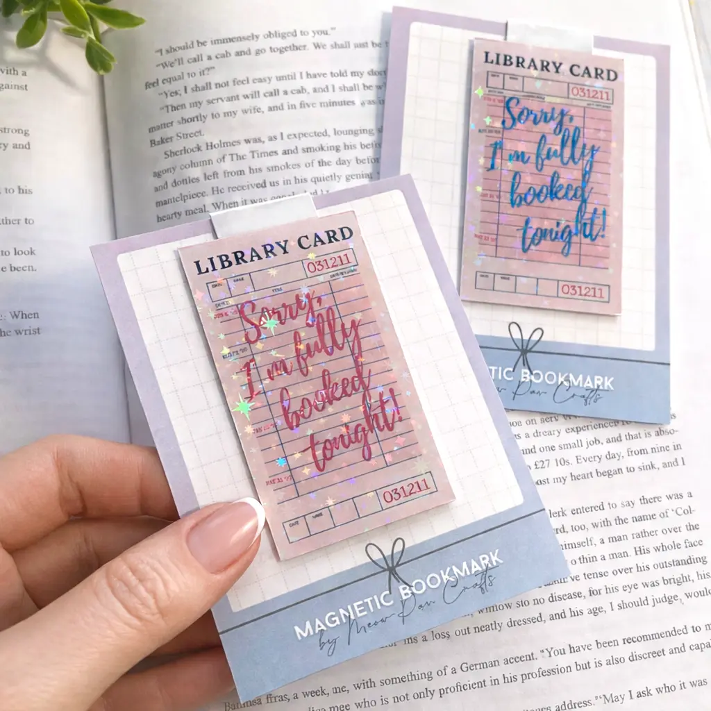Library Card Magnetic Bookmarks, Funny Bookish Quote, Vintage Public Library, Holographic Pink Bookmark For Bookworm