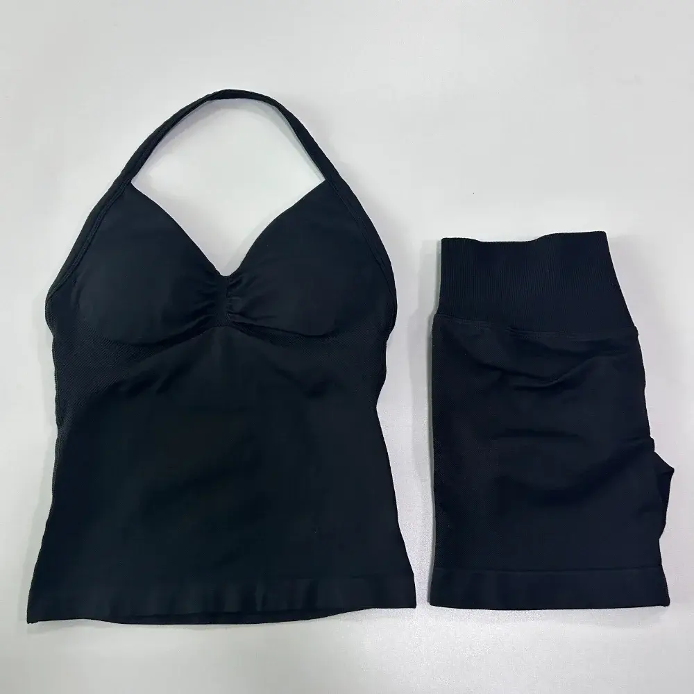 DFYNG Women's 2-Piece Gym Workout Set, Backless Tank Yoga Top & High-Waist Scrunched Shorts with Pockets, Quick-Dry Stretch Fabric Activewear for Women's Clothes