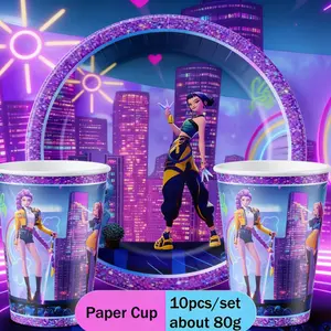 Cyber Girl Party Paper Cups & Plates Set, 10pcs Each, Glitter Edge Disposable Tableware, Birthday, Girls' Night, Themed Party Decorations