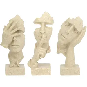 3 count Thinker Statue, Silence is  Abstract Art Figurine, No Hear No See No Speak Modern   Sculptures Decorative Objects Decor for  Office Bookshelf Desktop(Sandstone)