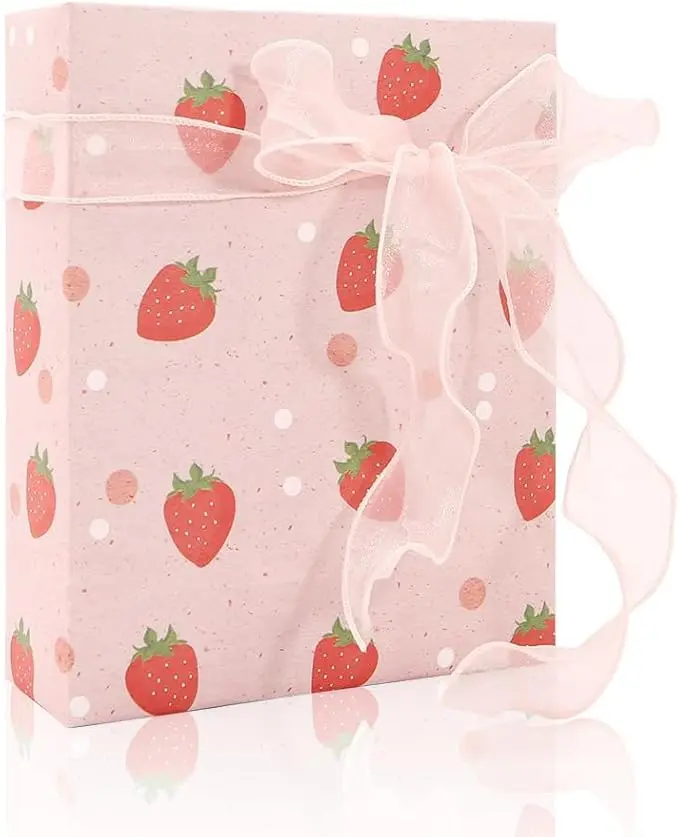 Strawberry Wrapping Paper, Pink Strawberry Gift Wrap Paper for Birthday, Baby Shower, Holiday, 4 Sheets Folded Flat 20x28 inches