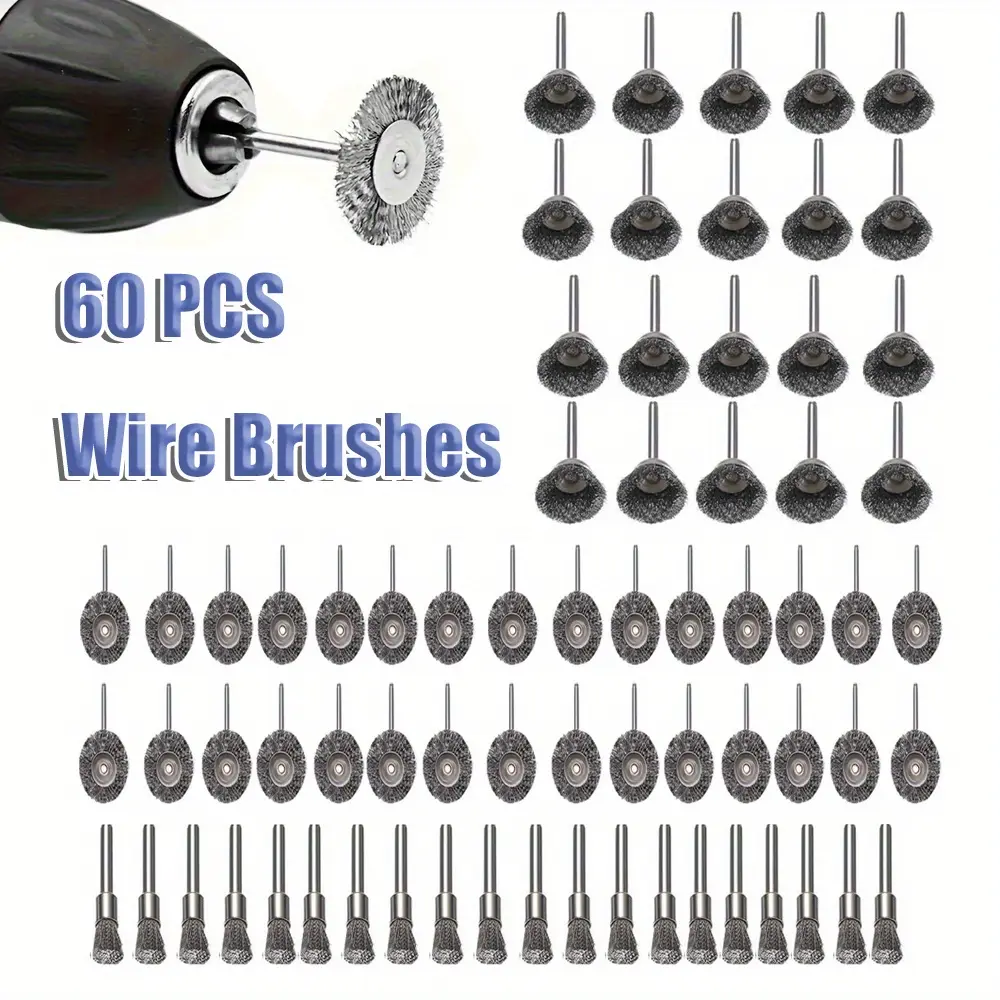 Heavy Duty 60-Piece Steel Wire Wheel Cup Brush Set - Crimped Drill Attachment for Polishing, Rust Removal, Deburring