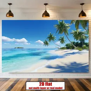 1pc 2D Flat Polyester Hawaiian Tropical Beach Banner - Reusable, Vibrant Palm Trees & Ocean Scene Backdrop, Home Wall Decoration, Photo Prop for Birthday Party Supplies
